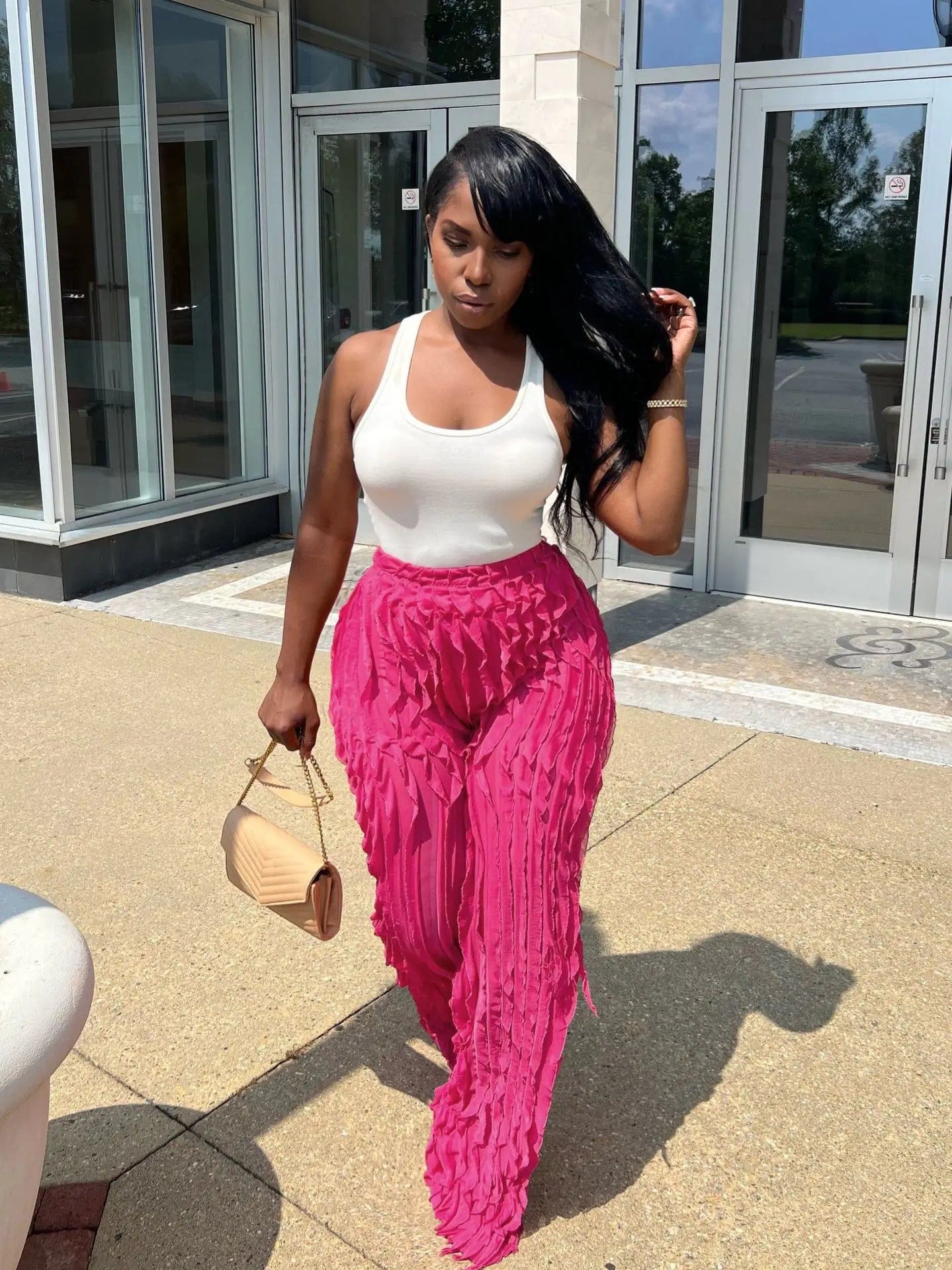 New Fashion Streetwear Wide Leg Pants 2024 High Waist Casual Ruffle Pants Loose Long Pant For Women Clothing