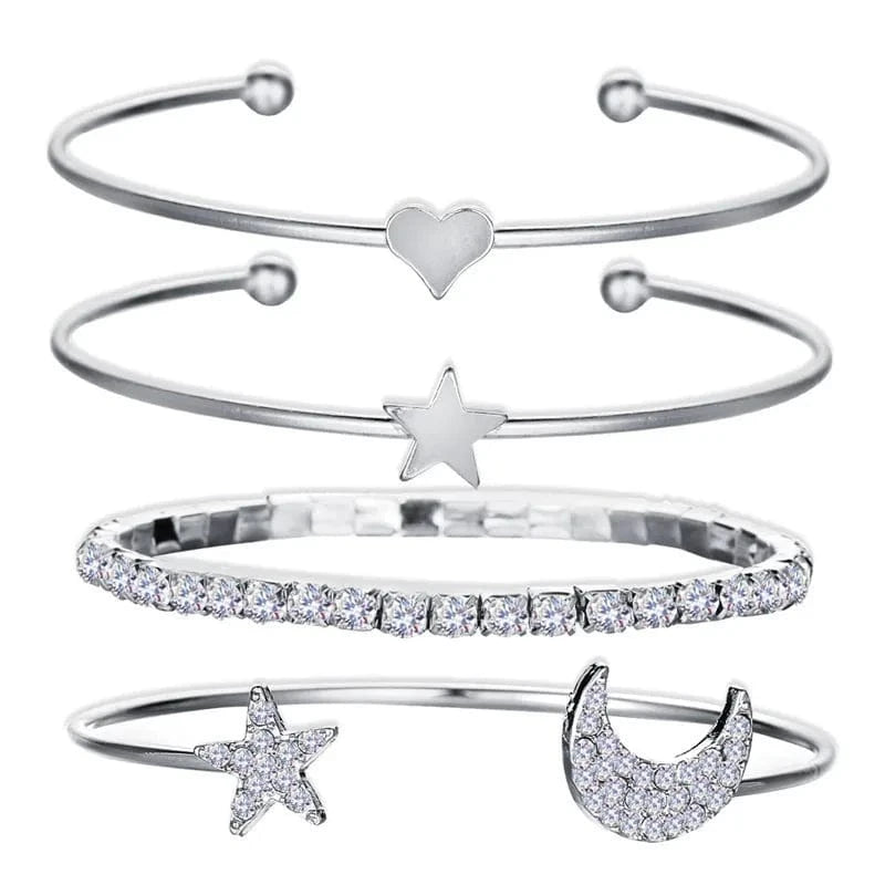 New Fashionable Full Diamond Bracelet Versatile Women's Butterfly Bracelet 4-Piece Set Open Bangle Bracelet