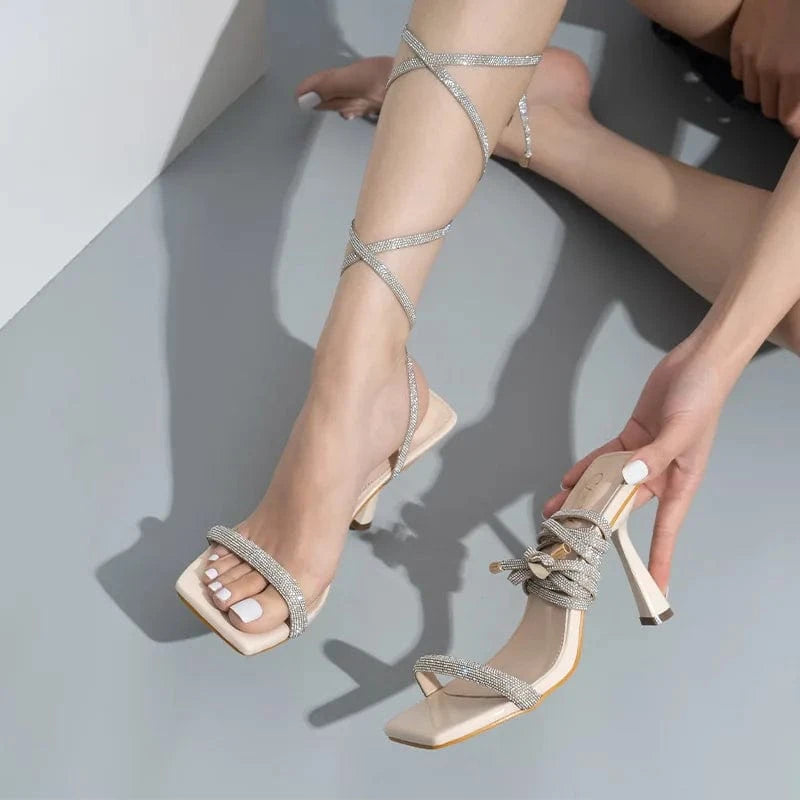 New Female Cross-tie Rhinestone Lace-up Stiletto High Heel Fashion Summer Sexy Women Sandal Pumps