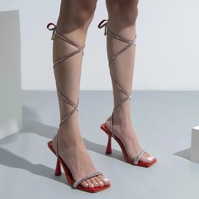 New Female Cross-tie Rhinestone Lace-up Stiletto High Heel Fashion Summer Sexy Women Sandal Pumps