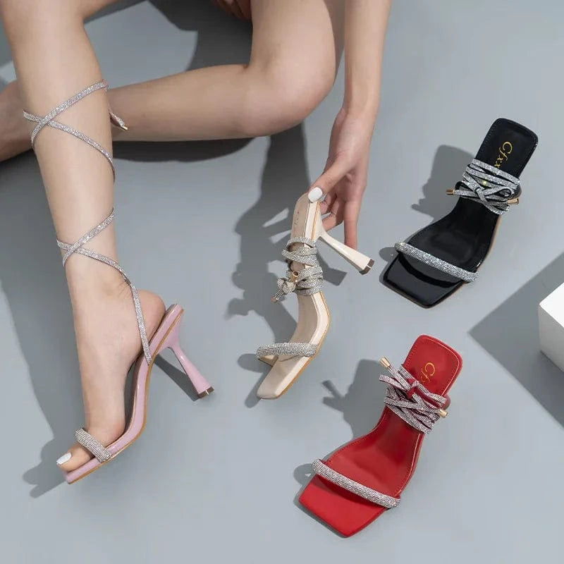 New Female Cross-tie Rhinestone Lace-up Stiletto High Heel Fashion Summer Sexy Women Sandal Pumps