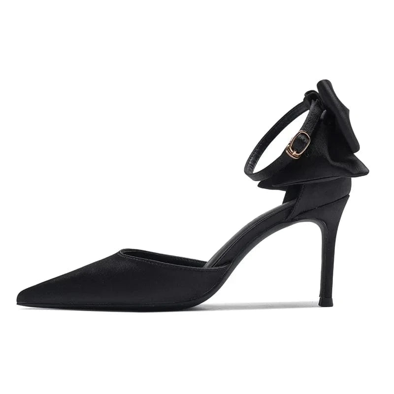 New Female Point Toe Hollow Out High Heels Stilettos Women Silks Bowknot Strap Buckle Sandals