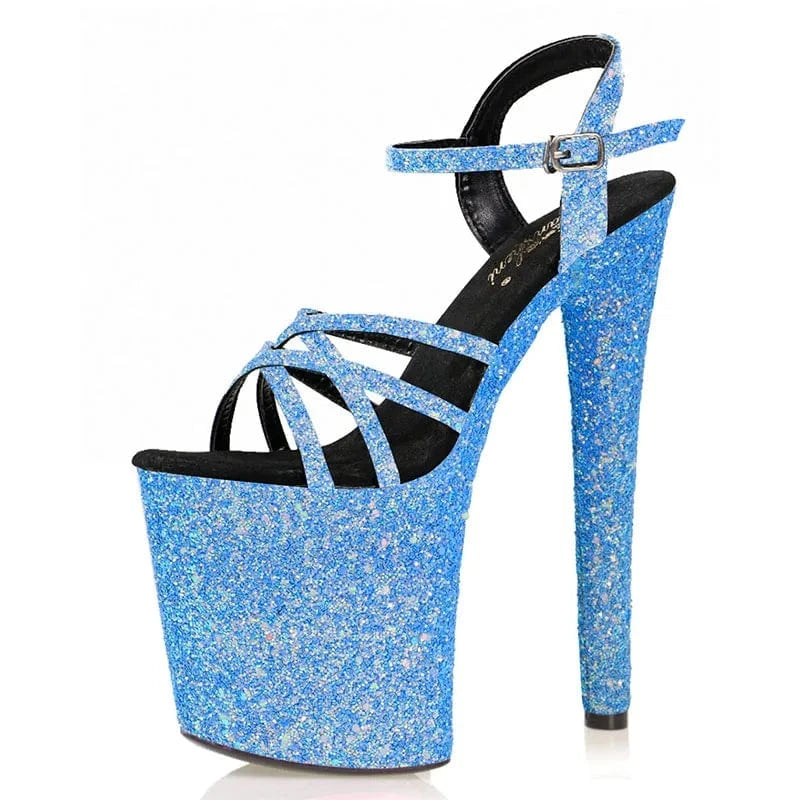 New green Sequin shiny high heels 20 cm thin heel belt pole dance super high heels 8 inch platform sandals
