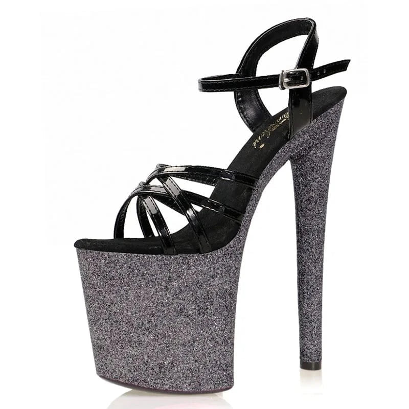 New green Sequin shiny high heels 20 cm thin heel belt pole dance super high heels 8 inch platform sandals