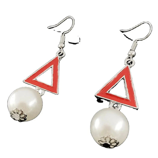 New Handmade Custom Greek Sorority Metal Alloy Greek Letter Triangle Pear Charms Woman Pendant Earring Jewelry