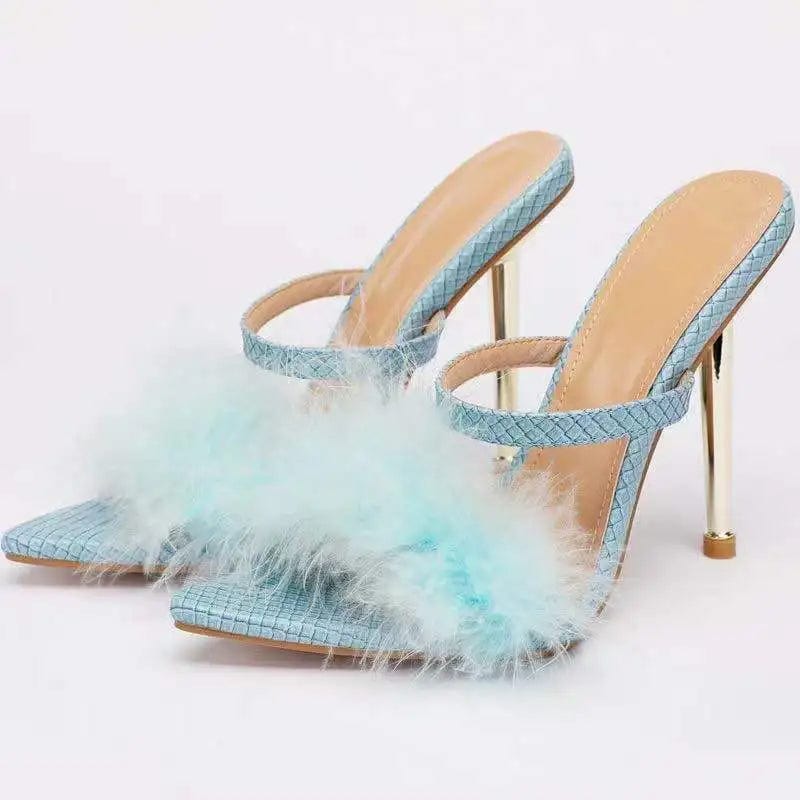 New heels fashion 2022 summer women slipper sandals lady stiletto plush high heels