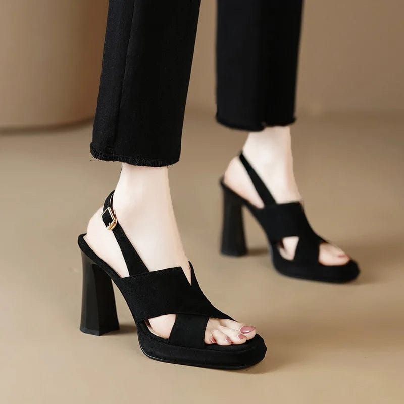 new high heel matte leather waterproof platform open toe black sandals women's shoes