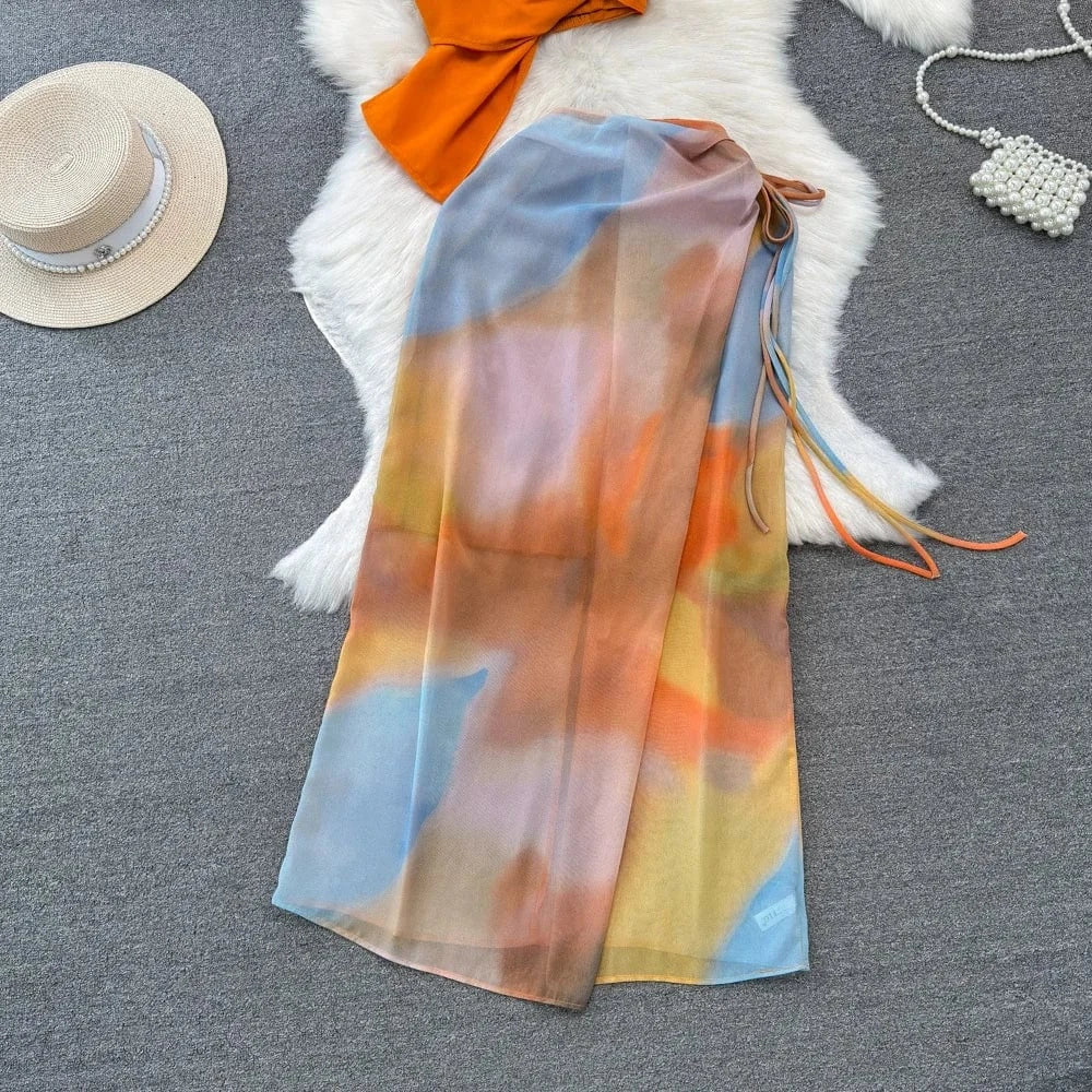 New Holiday Stylish Halter Neck Crop Tank Tops and Skirt Set Women Two Pieces Sets Clothing Wholesale 2