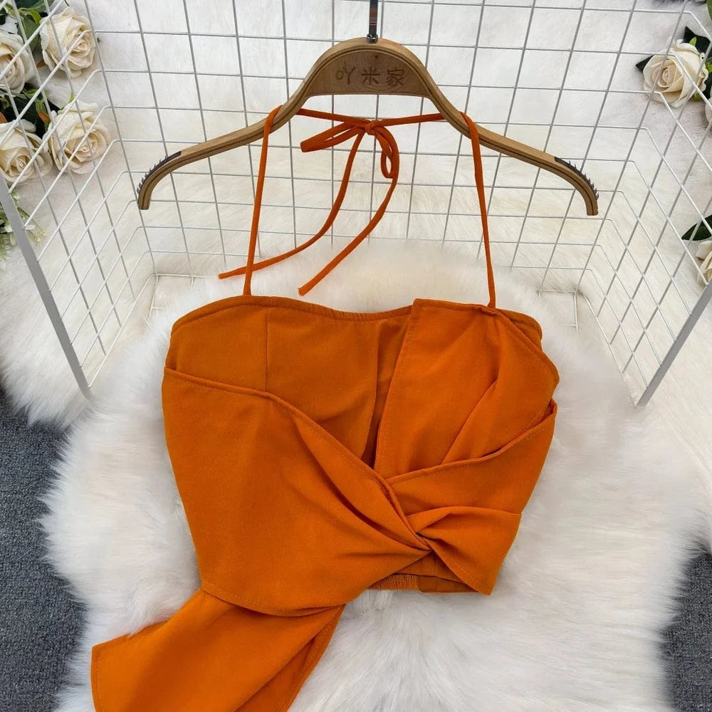 New Holiday Stylish Halter Neck Crop Tank Tops and Skirt Set Women Two Pieces Sets Clothing Wholesale 2