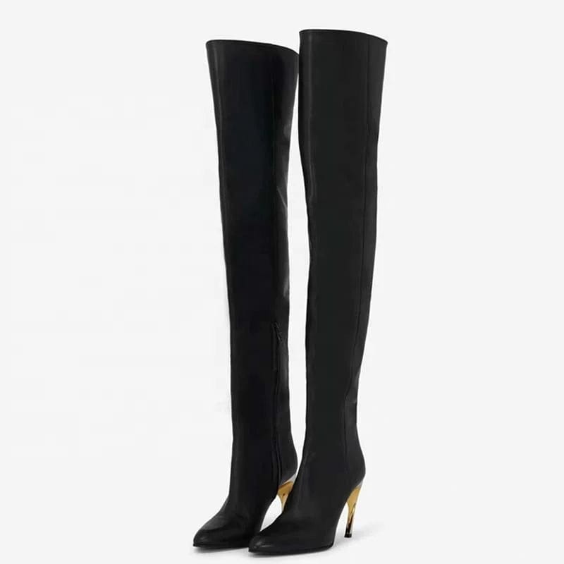 New Hook Shaped Heels Women Thigh High Booties Side Zipper Solid Long Boots Sexy Dress Stiletto Ankle Shoes