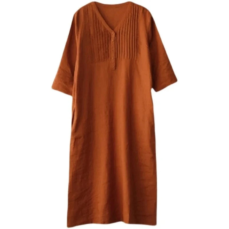 New in Dresses Spring Summer Fashionable V-Neck Solid Color Loose Robe Elegant Long Dress Retro Loose Fitting Women Clothing