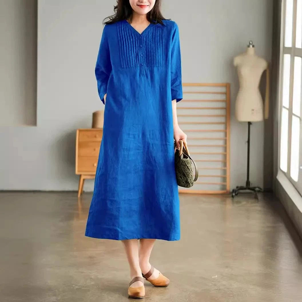 New in Dresses Spring Summer Fashionable V-Neck Solid Color Loose Robe Elegant Long Dress Retro Loose Fitting Women Clothing