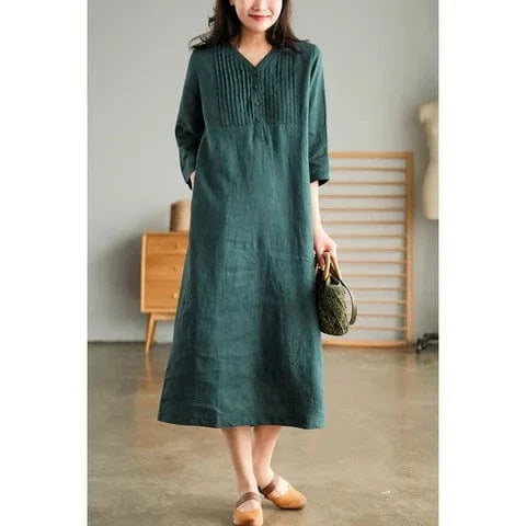 New in Dresses Spring Summer Fashionable V-Neck Solid Color Loose Robe Elegant Long Dress Retro Loose Fitting Women Clothing