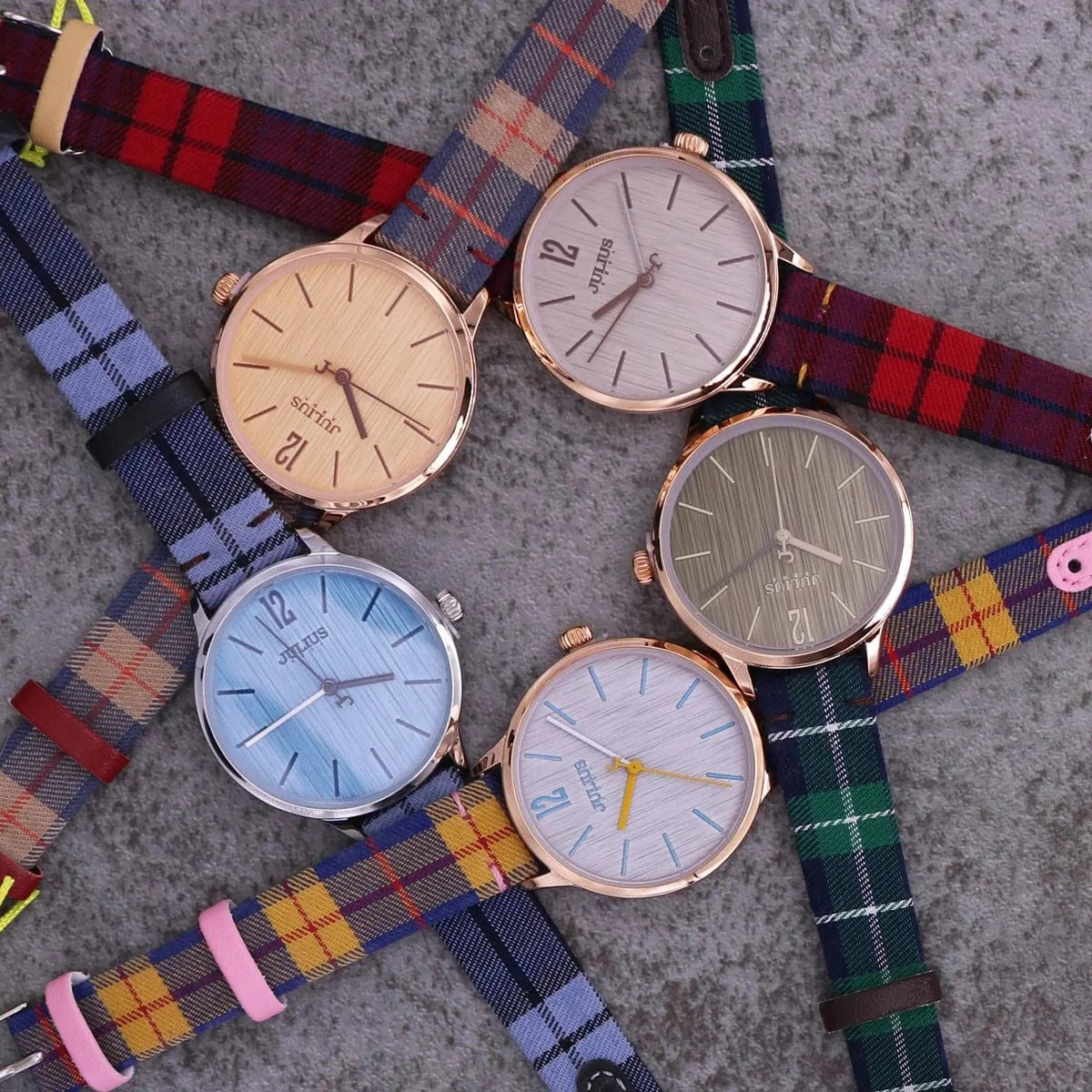 New Julius Women's Watch Fine Fashion British Plaid Style Hours Dress Bracelet Real Leather Clock Girl Birthday Gift Box