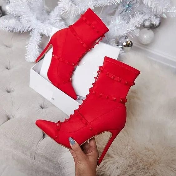 New model short Plaid boot square heel boots for women fancy heel ladies pointed toe boot shoes