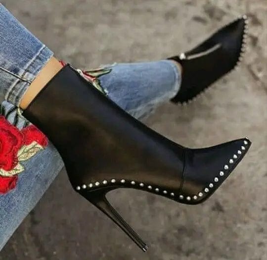 New model short Plaid boot square heel boots for women fancy heel ladies pointed toe boot shoes