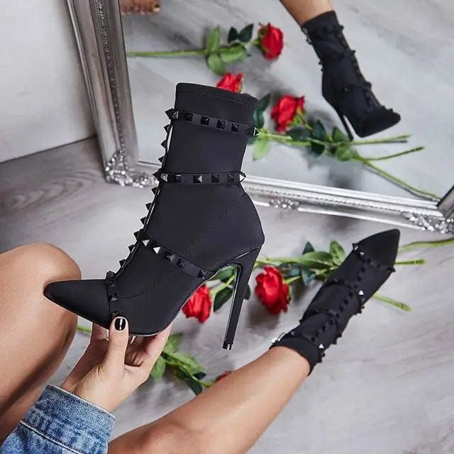 New model short Plaid boot square heel boots for women fancy heel ladies pointed toe boot shoes