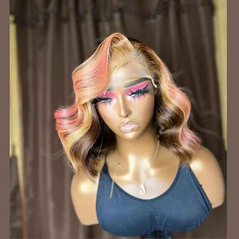 New Pink Brown Highlight Color Body Wave Cuticle Aligned Human Hair Lace Front Wigs With Baby Hair