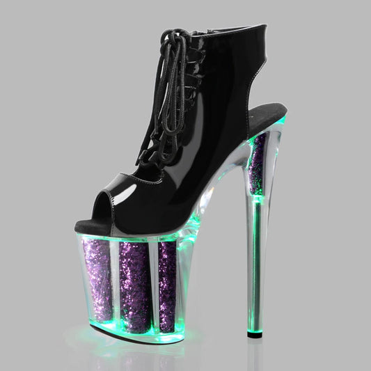 New Platform Ankle Boots 8Inch Peep Toe Strip Pole Dance 20cm Thin Heels Nightclub Gothic Lace Up Sexy Fetish Shoes Flash Mature