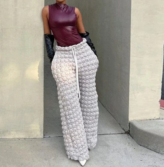 New Product Ideas 2023 Solid Color Drawstring Plush Trousers High Waist Casual Pants Fashion Loose Straight Pants