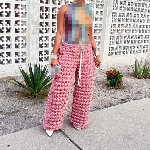 New Product Ideas 2023 Solid Color Drawstring Plush Trousers High Waist Casual Pants Fashion Loose Straight Pants