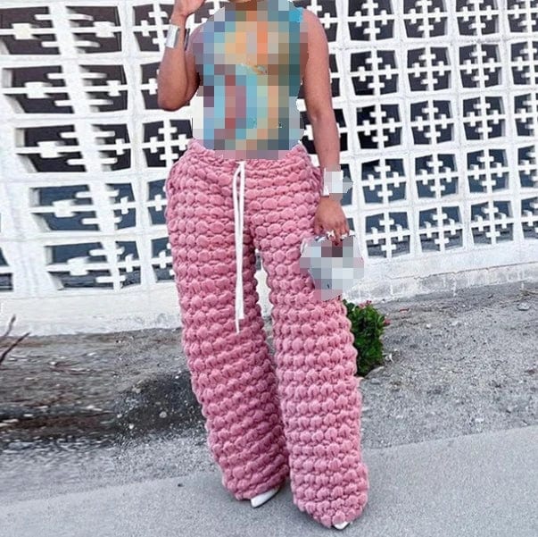 New Product Ideas 2023 Solid Color Drawstring Plush Trousers High Waist Casual Pants Fashion Loose Straight Pants