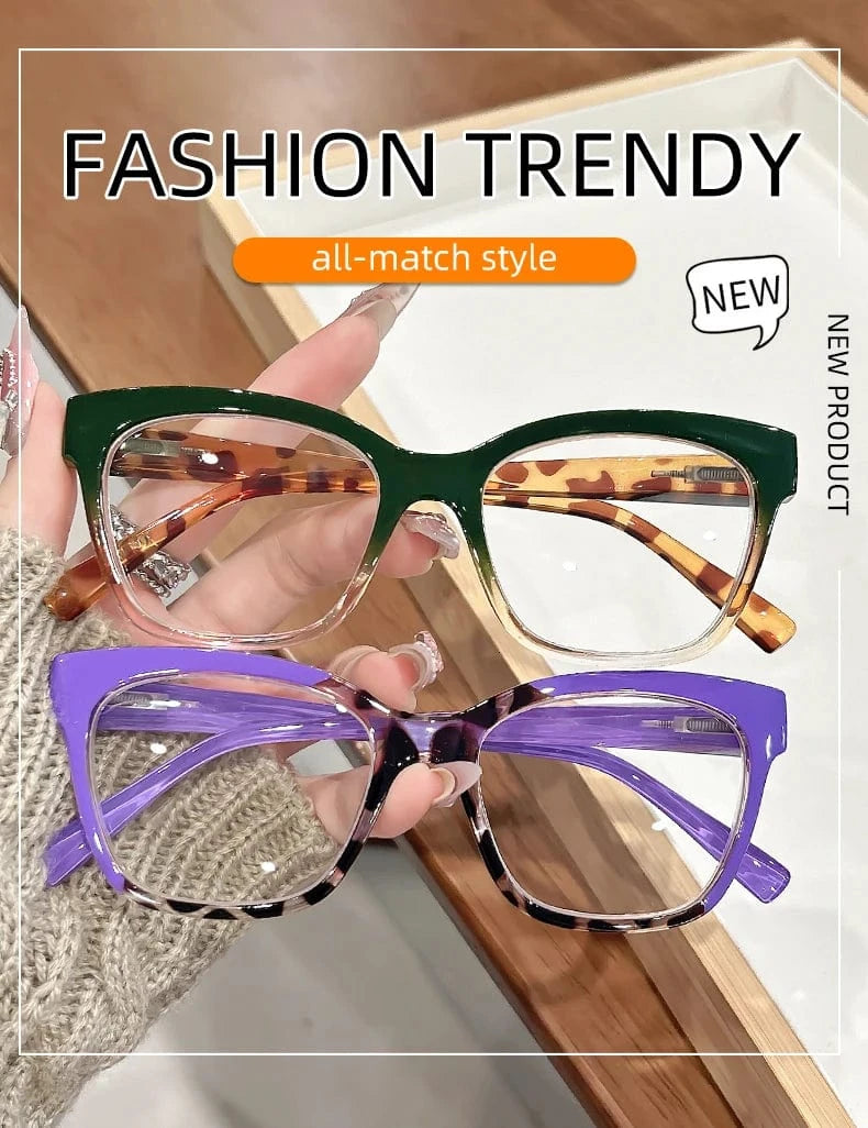 New retro classic square-framed reading glasses with gradient color matching, trendy and fashionable reading glasses