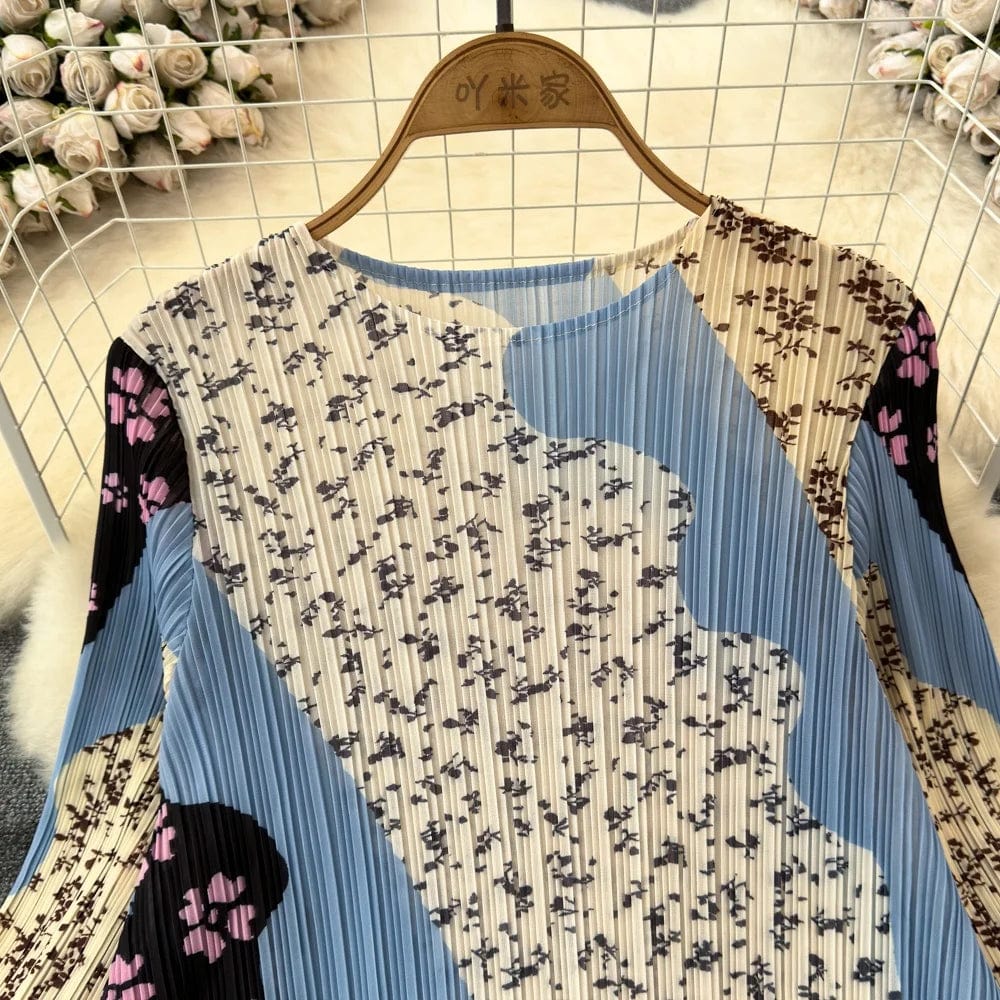 New Retro Niche Design Printing Stitching Long Sleeve Plus Size Dress