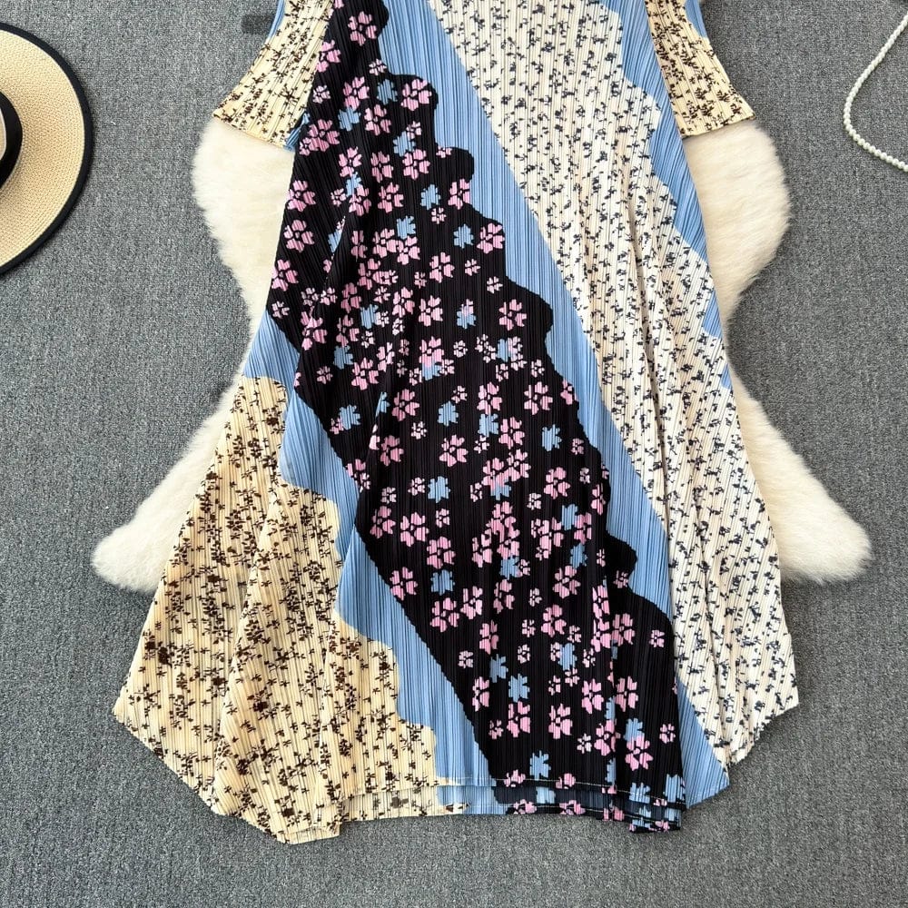 New Retro Niche Design Printing Stitching Long Sleeve Plus Size Dress