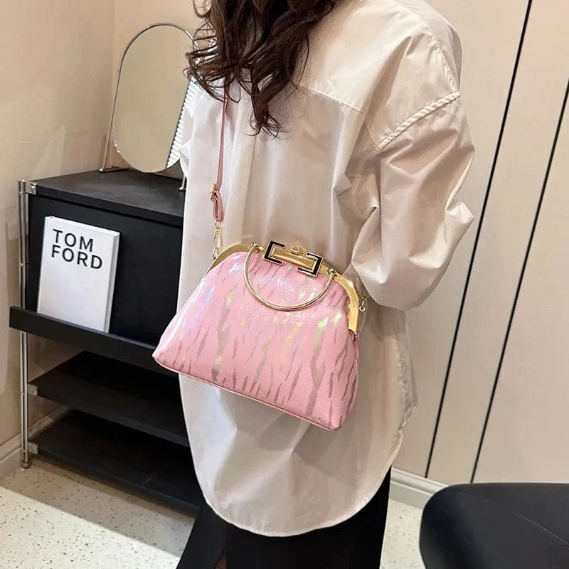 New Retro Women's Lock Chic Handbags Evening Clutch Designer Brand Lady Shoulder Bags Shell Clip Black White Pink Crossbody Bag