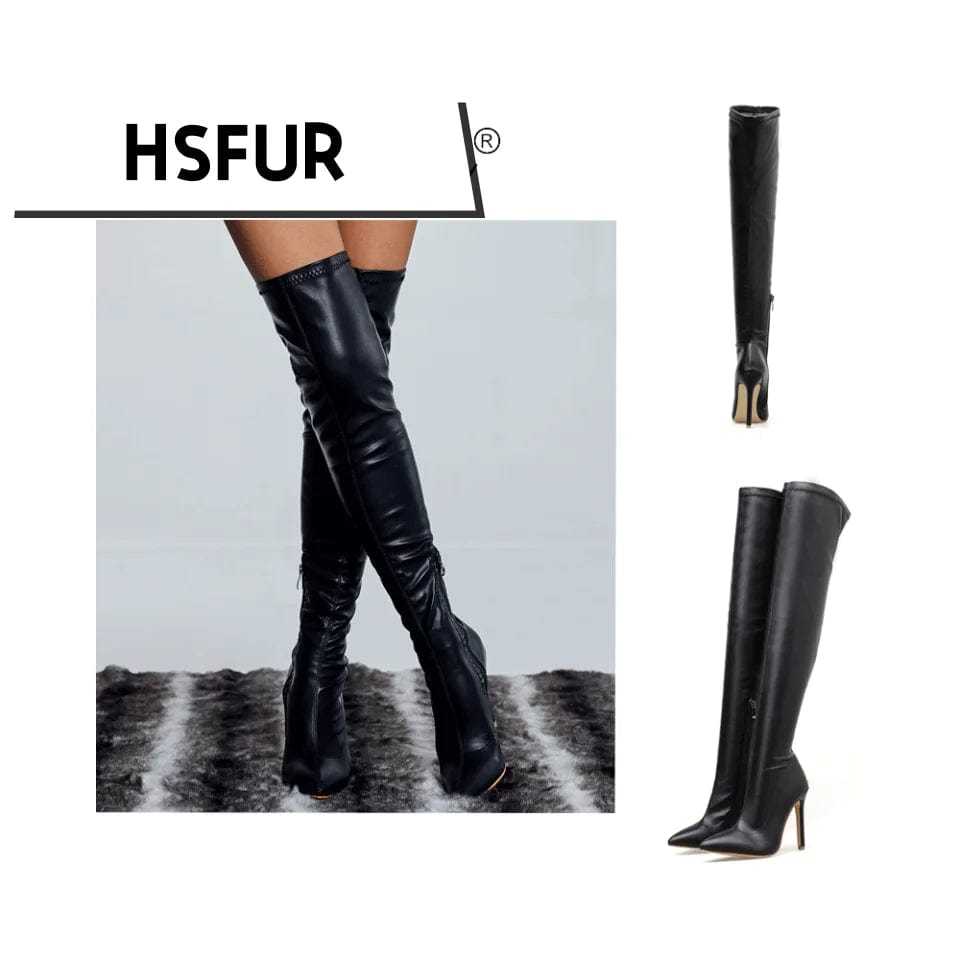 New Sexy Pointy Knee Boots High Women Boots Elegant Party Shoes Solid Color Autumn Winter Slip On Long Boots Plus Size 42