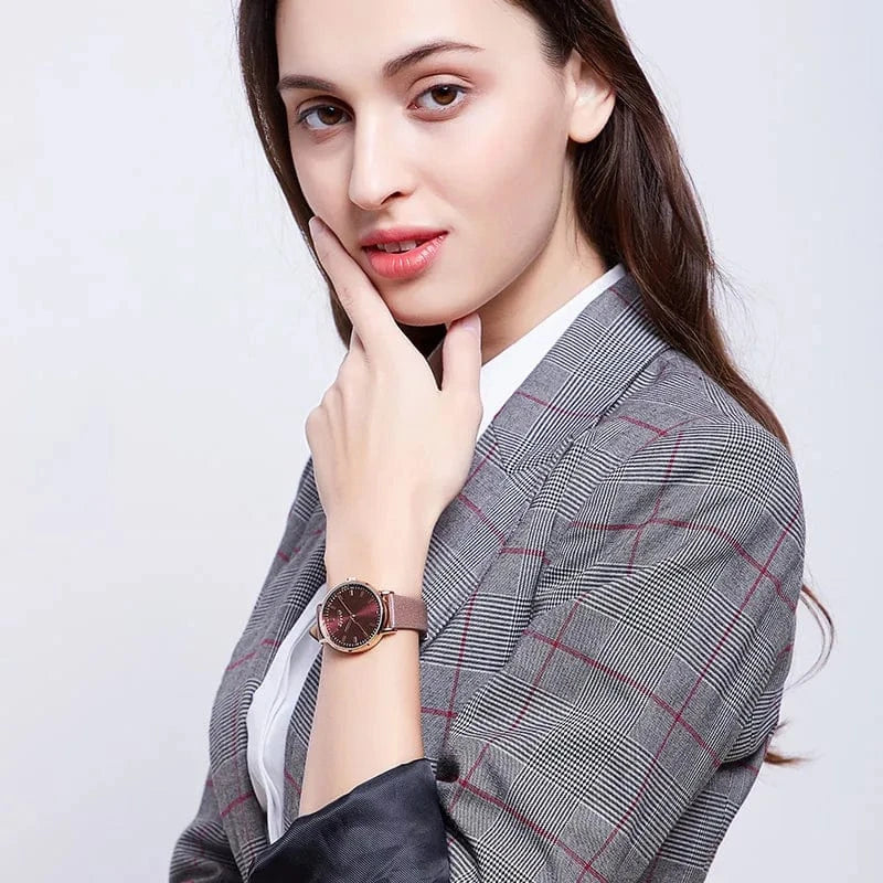 New Simple Lady Women's Watch Miyota Mov't Fine Fashion Hours Bracelet Simple Real Leather Clock Girl's Birthday Gift Julius Box