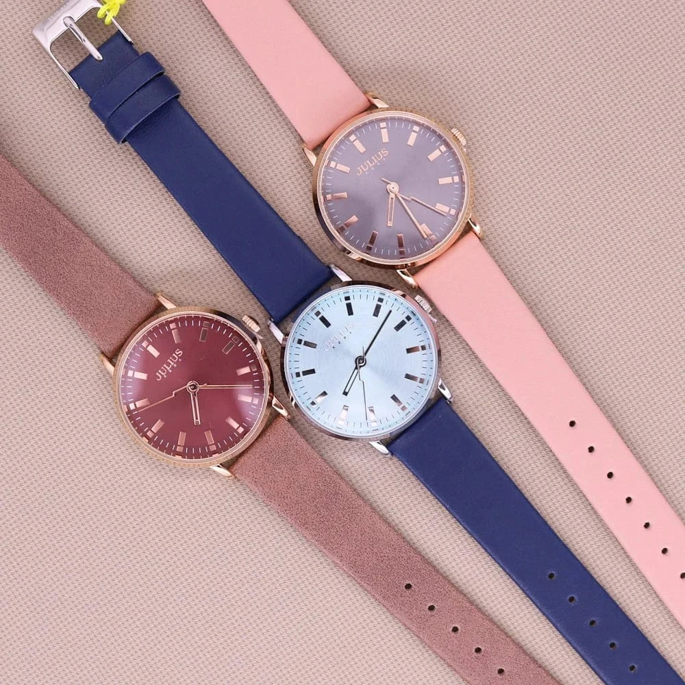 New Simple Lady Women's Watch Miyota Mov't Fine Fashion Hours Bracelet Simple Real Leather Clock Girl's Birthday Gift Julius Box