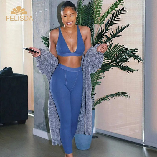 New Sleeveless Crop Tops Legging 2 Pieces Set Women Fashion Streetwear Outfits Sportswear Tracksuit Two Piece Pants Set