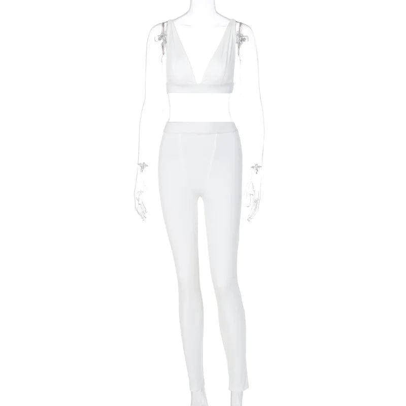 New Sleeveless Crop Tops Legging 2 Pieces Set Women Fashion Streetwear Outfits Sportswear Tracksuit Two Piece Pants Set