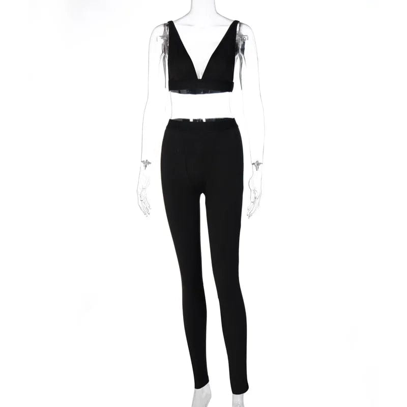 New Sleeveless Crop Tops Legging 2 Pieces Set Women Fashion Streetwear Outfits Sportswear Tracksuit Two Piece Pants Set
