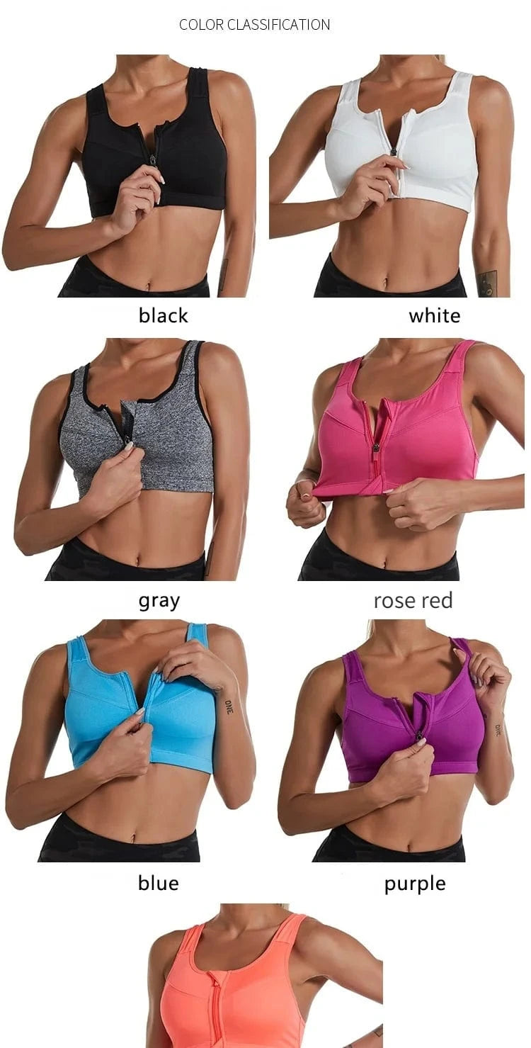New Sports Bra Women Front Zipper Push Up Gym Jogging Crop Top More Size Tops Yoga Fitness Shockproof Vest Sport Bras for Women