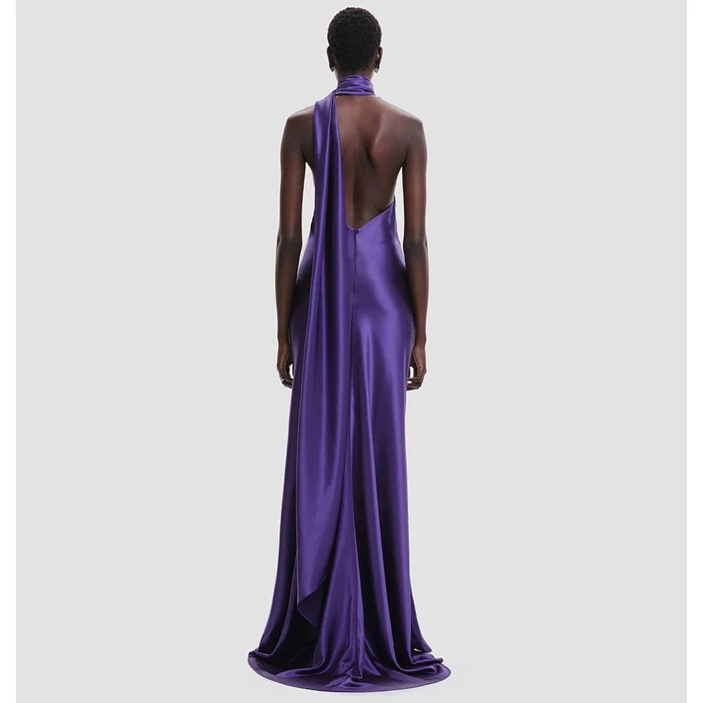 New Spring And Summer Women's Floor-Length Dress High-Waisted Commuter Charm Purple Halter Luxury Evening Party Dress