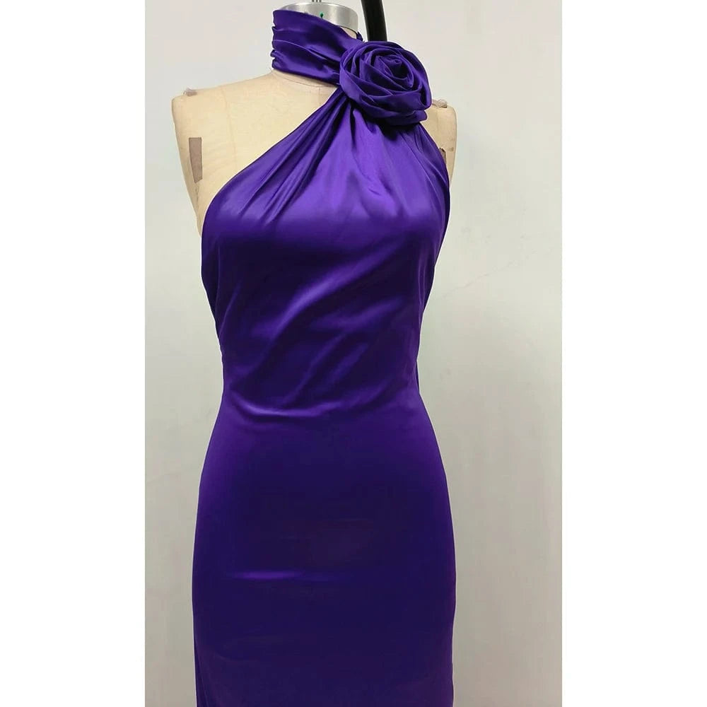 New Spring And Summer Women's Floor-Length Dress High-Waisted Commuter Charm Purple Halter Luxury Evening Party Dress