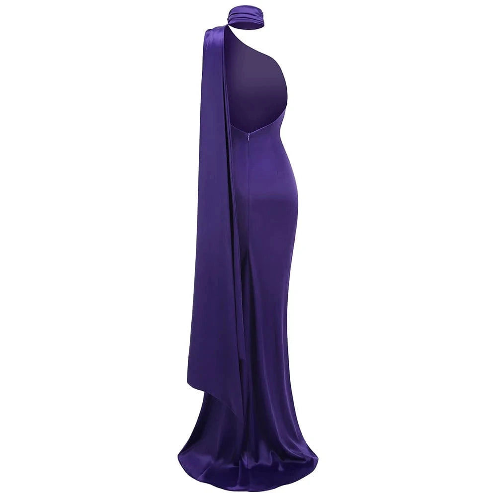 New Spring And Summer Women's Floor-Length Dress High-Waisted Commuter Charm Purple Halter Luxury Evening Party Dress