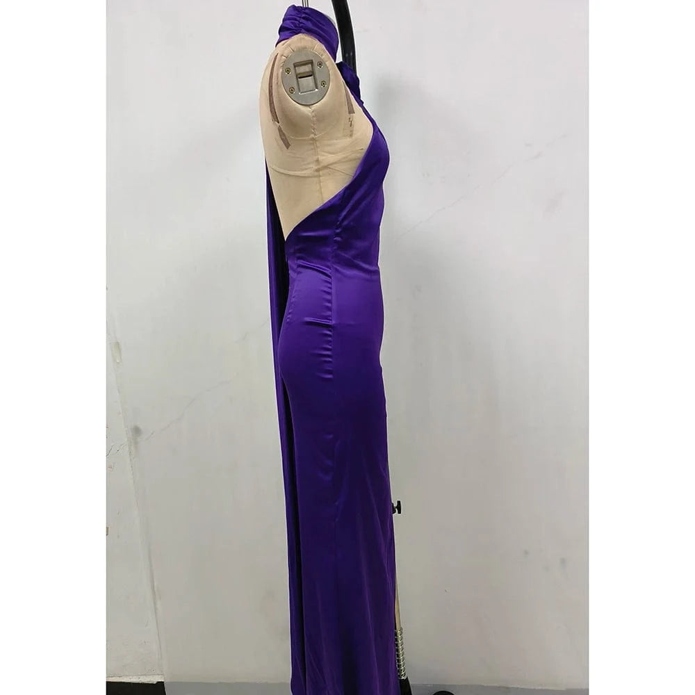 New Spring And Summer Women's Floor-Length Dress High-Waisted Commuter Charm Purple Halter Luxury Evening Party Dress
