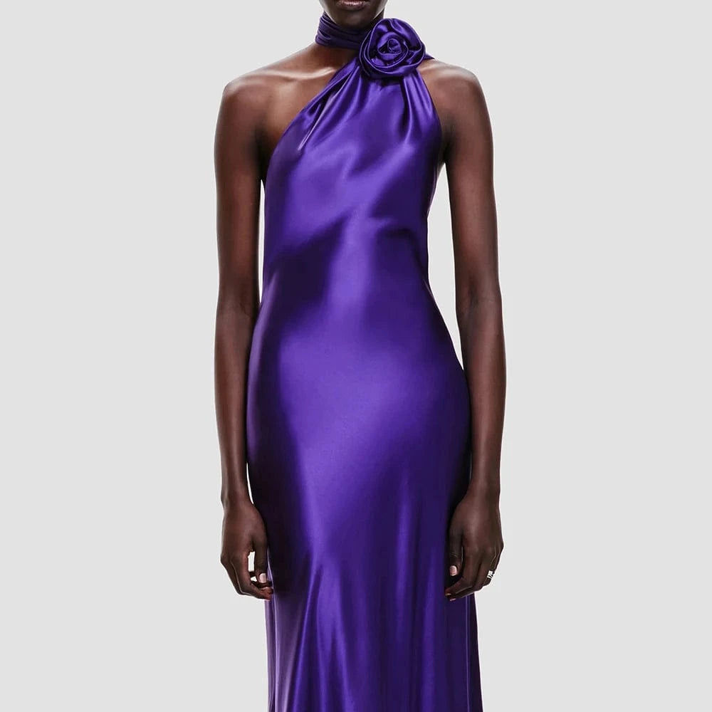 New Spring And Summer Women's Floor-Length Dress High-Waisted Commuter Charm Purple Halter Luxury Evening Party Dress