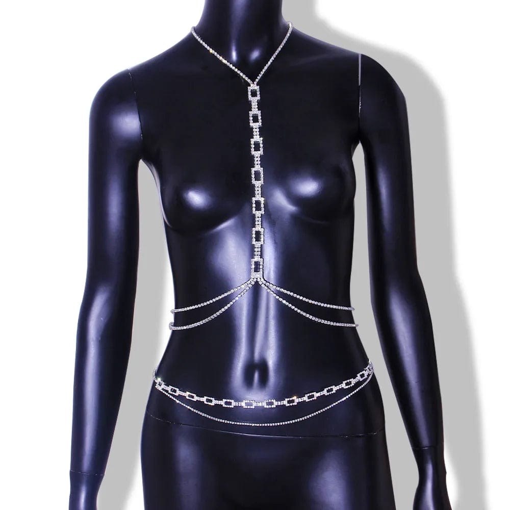 New Square Geometric Crystal Rhinestone Bikini Body Chain Women Belly Waist Chain Body Jewelry