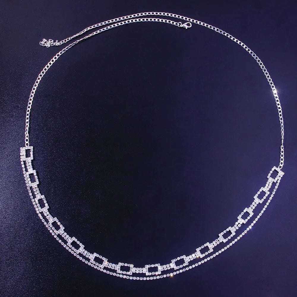 New Square Geometric Crystal Rhinestone Bikini Body Chain Women Belly Waist Chain Body Jewelry