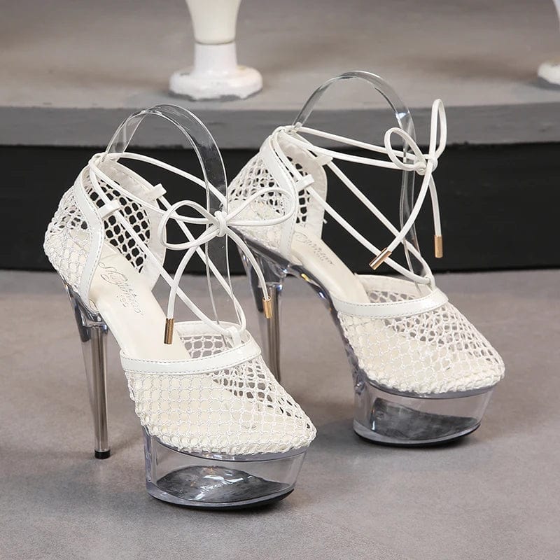 New Style 13 CM Stiletto Shoes Women Heels Sexy Platform Sandals Ladies Ankle Straps Meshed Heeled Sandals