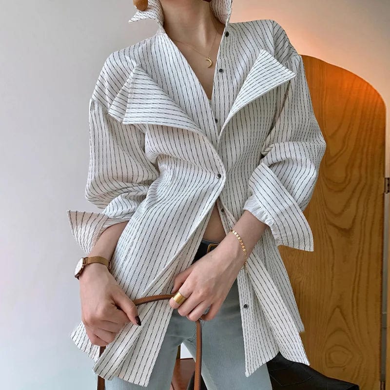 New Style Casual Slim Fit Striped Suit Collar Side Slit Long-sleeved casual  Fashion elegant Women's Shirts blouse for ladies