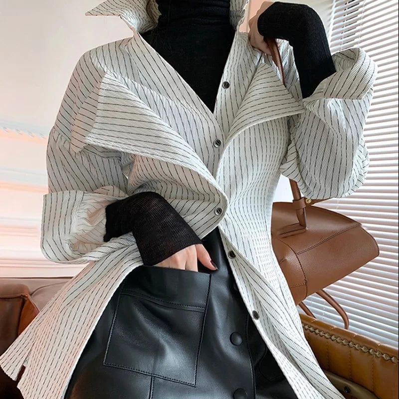 New Style Casual Slim Fit Striped Suit Collar Side Slit Long-sleeved casual  Fashion elegant Women's Shirts blouse for ladies
