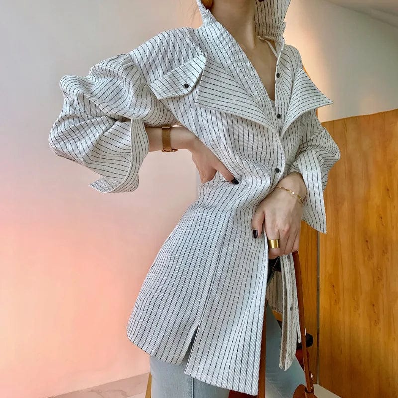 New Style Casual Slim Fit Striped Suit Collar Side Slit Long-sleeved casual  Fashion elegant Women's Shirts blouse for ladies