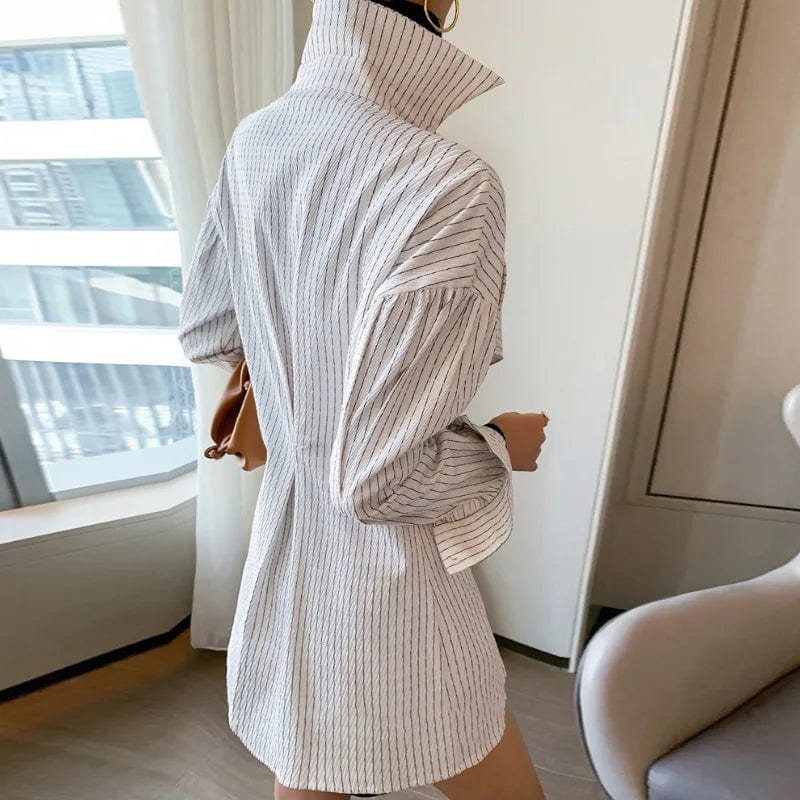 New Style Casual Slim Fit Striped Suit Collar Side Slit Long-sleeved casual  Fashion elegant Women's Shirts blouse for ladies
