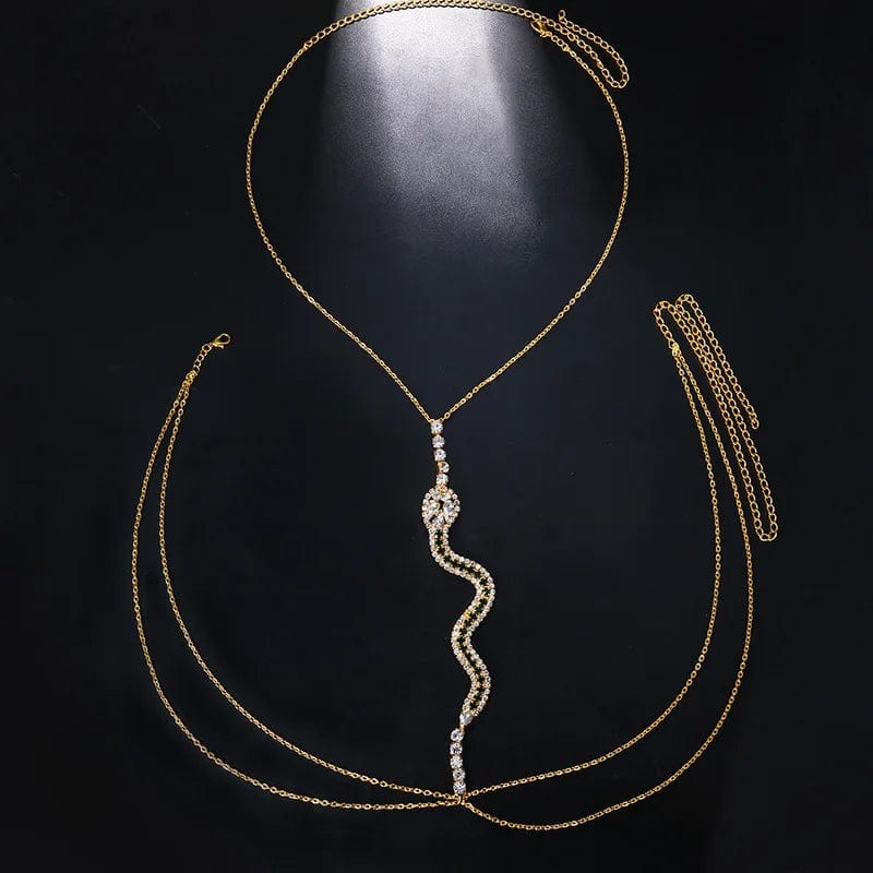 New Style Snake Crystal Chest Chain Sexy Rhinestone Neck Body Bra Bikini Chain Top Jewelry 2022 for Women